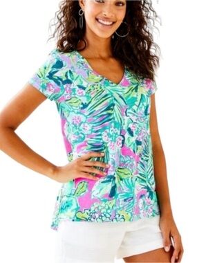 Lilly Pulitzer Etta V neck top in multi early bloomer size small NWT